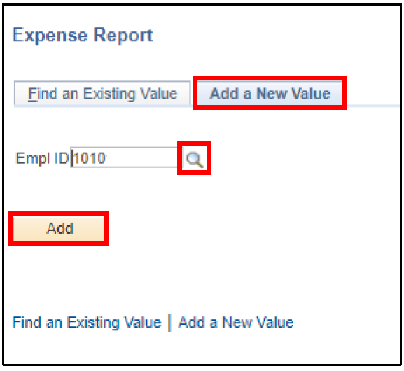 Expense Report Search fields