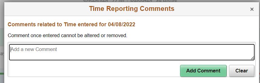 Image of Time Report Comment Box