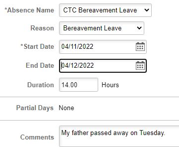 Image showing example comment on absence request