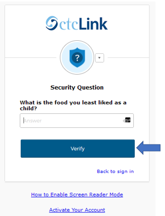 Security Question Screen