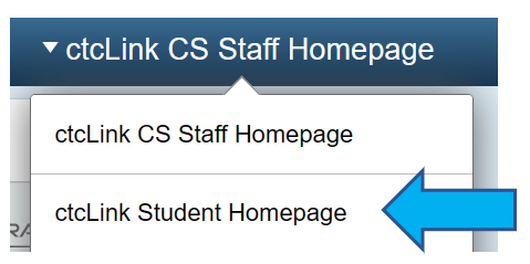 Screenshot of the homepage dropdown menu with arrow pointing to Student Homepage