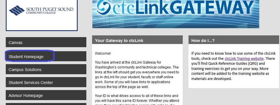 ctcLink gateway page.