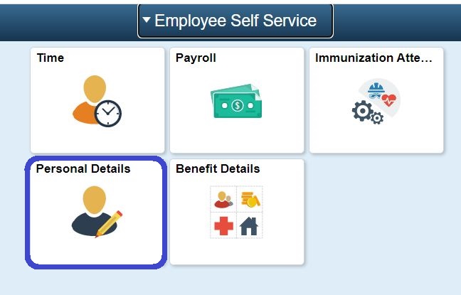 Image of Employee Self Service page with Personal Details circled