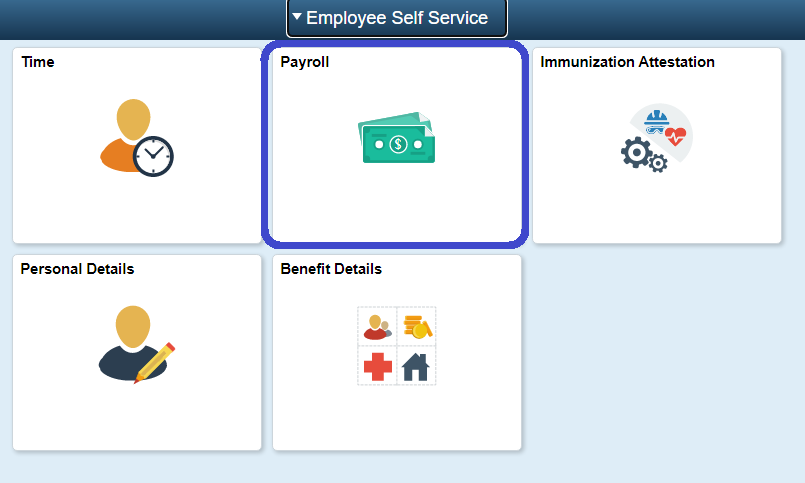 Image of self service page with Payroll tile circled