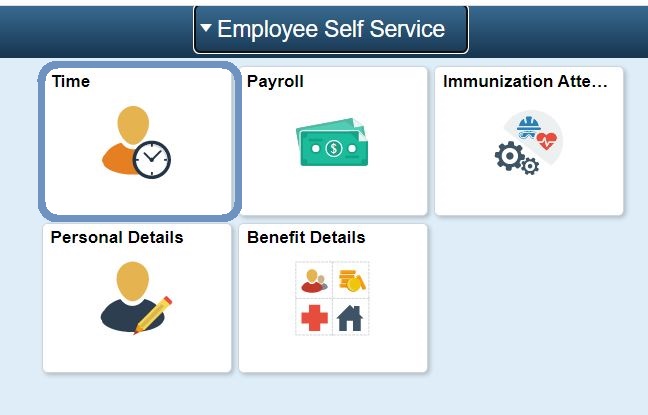 Image of Employee Self Service homepage with Time Tile circled