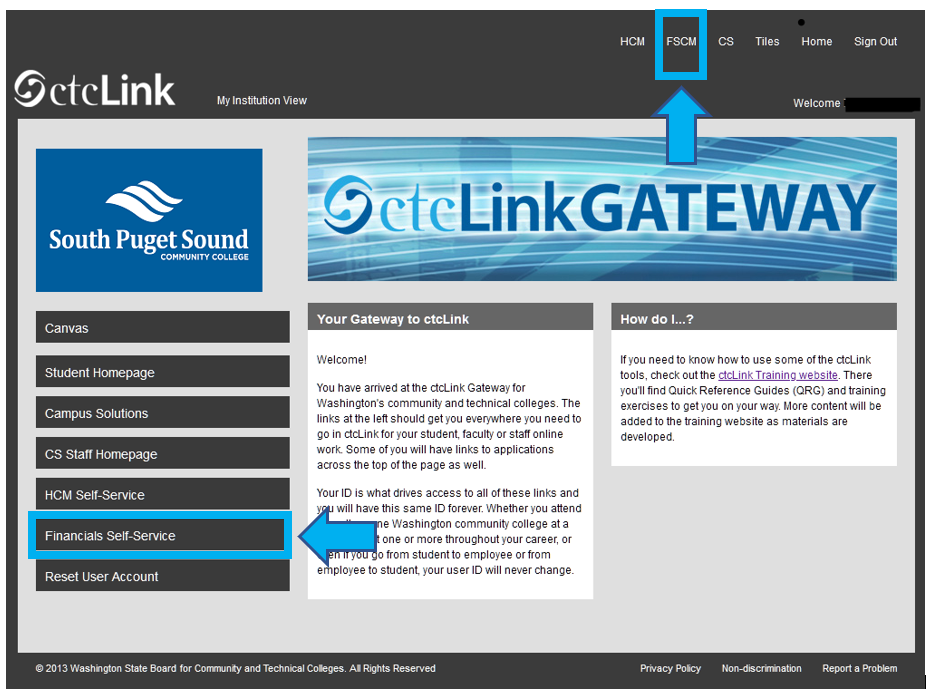 Gateway page with arrow pointing to locations of the FIN buttons