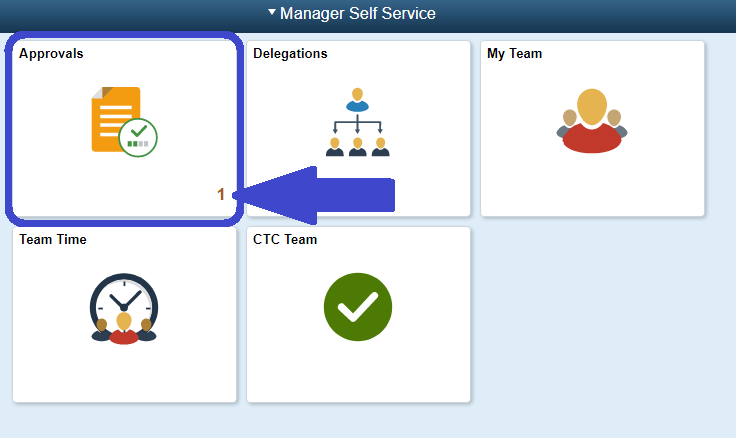 Image of Manager Self Service page with Approval Tile