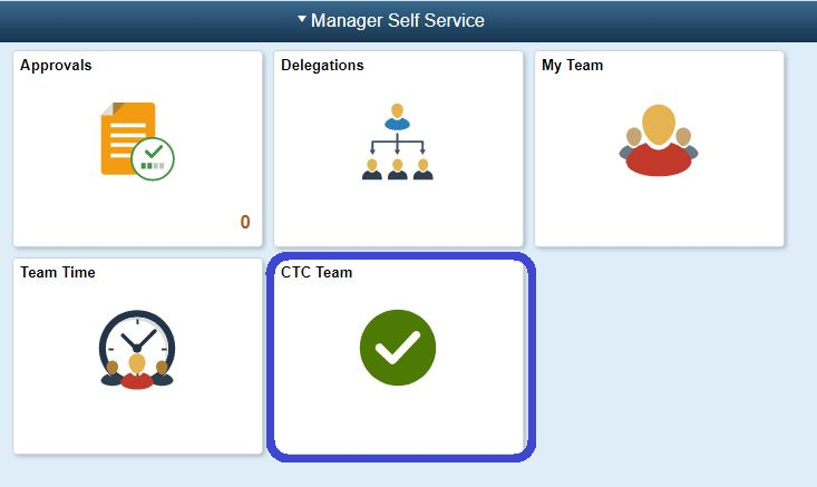 Image of Manager Self Service page with CTC Team Tile circled