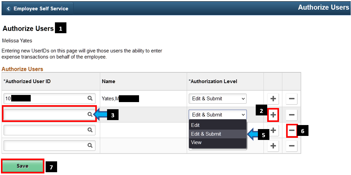 Authorize Users screen 