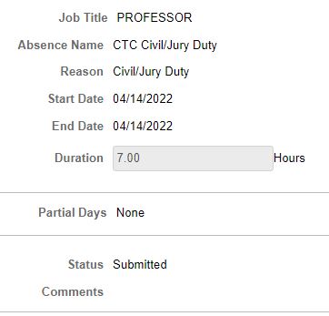 Image of submitted absence request