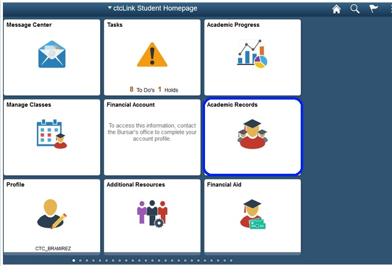 Choose the Academic records tile.  Second row, right side.