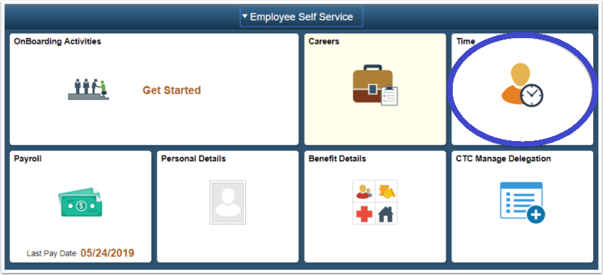 Employee Self-Service page with Time Tile