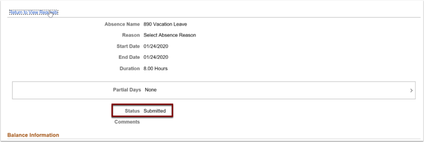 Request Details interface with red box around Status which now indicates Submitted