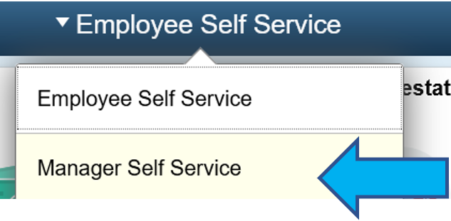 Screenshot of the homepage dropdown menu with arrow pointing to Manager Self Service