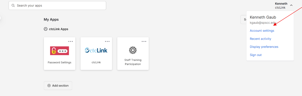 ctcLink Account Settings