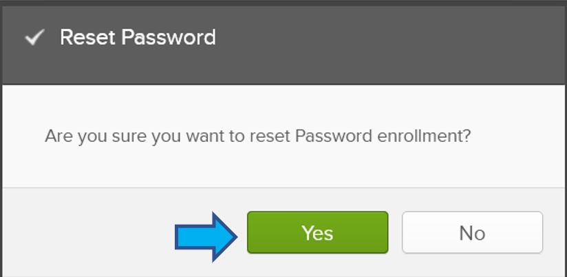 Reset Password with arrow pointing to Yes button