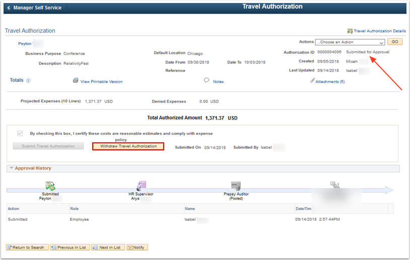 withdraw Travel Authorization